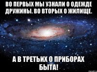 Во первых мы узнали о одежде дружины. Во вторых о жилище. А в третьих о приборах быта!