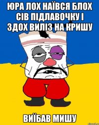 юра лох наївся блох сів підлавочку і здох виліз на кришу ВИЇБАВ МИШУ