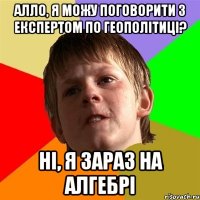 Алло, я можу поговорити з експертом по геополітиці? Ні, я зараз на алгебрі