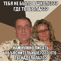 Тебя не было в школе??? Где ты была??? Нам нужно писать объяснительные???? что ты наделала???
