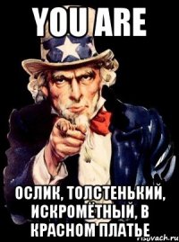 You are Ослик, толстенький, искромётный, в красном платье