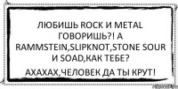 Любишь Rock и Metal говоришь?! А Rammstein,Slipknot,Stone Sour и SOAD,как тебе? Ахахах,человек да ты крут!