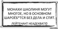 Монахи Шаолиня могут многое, но в основном шароёб*тся без дела и спят. Лейтенант Неадекват©