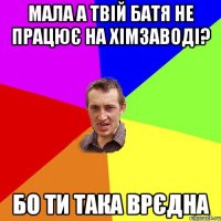 Мала а твій батя не працює на хімзаводі? бо ти така врєдна