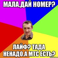 Мала,дай номер? ЛАЙФ? Тада ненадо.а мтс есть?