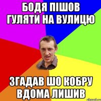 Бодя пішов гуляти на вулицю згадав шо кобру вдома лишив