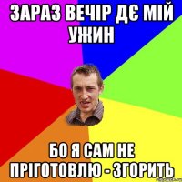 зараз вечір дє мій ужин бо я сам не пріготовлю - згорить