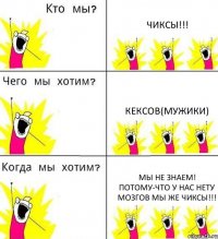 ЧИКСЫ!!! КЕКСОВ(мужики) мы не знаем! Потому-что у нас нету мозгов мы же ЧИКСЫ!!!