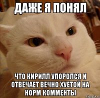 Даже я понял Что Кирилл упоролся и отвечает вечно хуетой на норм комменты
