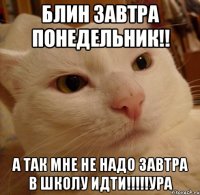 Блин завтра понедельник!! А так мне не надо завтра в школу идти!!!!!УРА