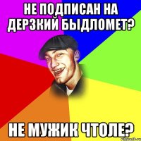 Не подписан на дерзкий быдломет? Не мужик чтоле?