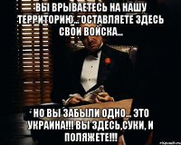 Вы врываетесь на нашу территорию... Оставляете здесь свои войска... Но вы забыли одно... Это Украина!!! Вы здесь,Суки, и поляжете!!!