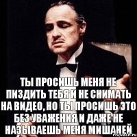 ты просишь меня не пиздить тебя и не снимать на видео, но ты просишь это без уважения и даже не называешь меня Мишаней