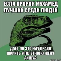 Если пророк Мухамед лучший среди людей Дает ли это ему право жарить 9тилетнюю жену Аишу?