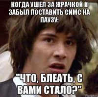 Когда ушел за жрачкой и забыл поставить симс на паузу: "Что, блеать, с вами стало?"