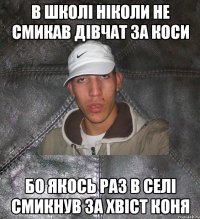 в школі ніколи не смикав дівчат за коси бо якось раз в селі смикнув за хвіст коня