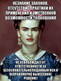 Незнание законов, отсутствие практики их применения и умственной возможности толкования не освобождает от ответственности за безосновательно поданный иск и неправомерно вынесенное решение!