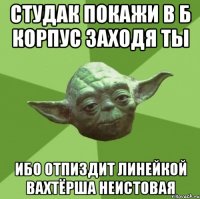 Студак покажи в Б корпус заходя ты ибо отпиздит линейкой вахтёрша неистовая