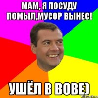 Мам, я посуду помыл,мусор вынес! Ушёл в Вове)