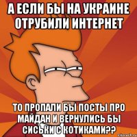 А если бы на Украине отрубили интернет то пропали бы посты про майдан и вернулись бы сиськи с котиками??
