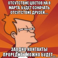 Отсутствие цветов на 8 марта, будет означать отсутствие друзей.... Заодно контакты проредить можно будет...