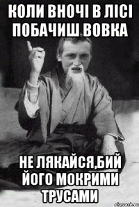 коли вночі в лісі побачиш вовка не лякайся,бий його мокрими трусами