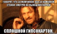 Говорят, что за мужчиной, как за каменной стеной. Смотрю на нынешних парней сплошной гипсокартон.