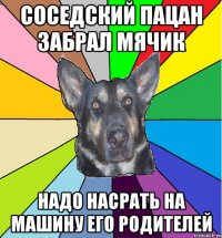 соседский пацан забрал мячик надо насрать на машину его родителей