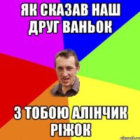 ЯК СКАЗАВ НАШ ДРУГ ВАНЬОК З ТОБОЮ АЛІНЧИК РІЖОК