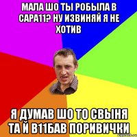 мала шо ты робыла в сара11? ну извиняй я не хотив я думав шо то свыня та й в11бав поривички