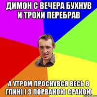 димон с вечера бухнув и трохи перебрав а утром проснувся весь в глині і з порваною сракою