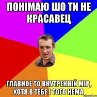 понімаю шо ти не красавец главное то внутренній мір, хотя в тебе і того нема