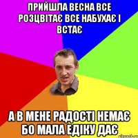 прийшла весна все розцвітає все набухає і встає а в мене радості немає бо мала едіку дає