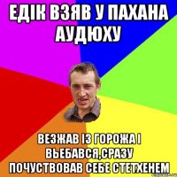 едiк взяв у пахана аудюху везжав iз горожа i вьебався,сразу почуствовав себе Стетхенем