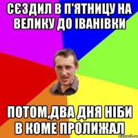 Сєздил в п'ятницу на велику до Іванівки Потом,два дня ніби в коме пролижал