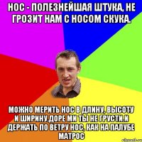 Нос - полезнейшая штука, Не грозит нам с носом скука. Можно мерить нос в длину, Высоту и ширину.ДоРЕ МИ ты не грусти.И держать по ветру нос, Как на палубе матрос