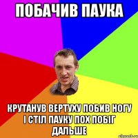 Побачив паука Крутанув вертуху побив ногу і стіл пауку пох побіг дальше