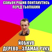 Саньок рішив понтанутись перед тьолками йобнув дерево....зламав руку