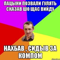 пацыни позвали гулять сказав шо щас вийду нахбав , сидыв за компом