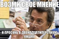 возми своё мнение и просунь в двенадцатиперстную кишку