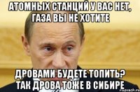 атомных станций у вас нет, газа вы не хотите дровами будете топить? так дрова тоже в сибире