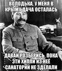 Володька, у меня в Крыму дача осталась давай розберись, пока эти хиппи из неё санаторий не зделали