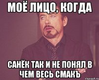 моё лицо, когда санёк так и не понял в чем весь смакъ
