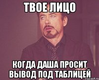 Твое лицо Когда Даша просит вывод под таблицей