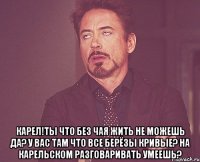  карел!ты что без чая жить не можешь да? у вас там что все берёзы кривые? на карельском разговаривать умеешь?