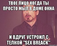 твое лицо когда ты просто мыл в доме окна и вдруг устроил с телкой "Sex Breack"