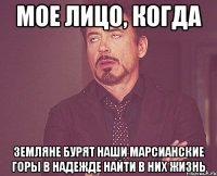 МОЕ ЛИЦО, КОГДА ЗЕМЛЯНЕ БУРЯТ НАШИ МАРСИАНСКИЕ ГОРЫ В НАДЕЖДЕ НАЙТИ В НИХ ЖИЗНЬ