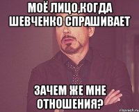 моё лицо,когда Шевченко спрашивает зачем же мне отношения?