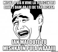 miska o zis k vine la telecentru daka i dam 40 lei de taxi acasa ian mai dute tu mishka in pula waaaiii