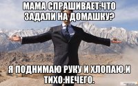 Мама спрашивает:Что задали на домашку? Я поднимаю руку и хлопаю.И тихо:Нечего.